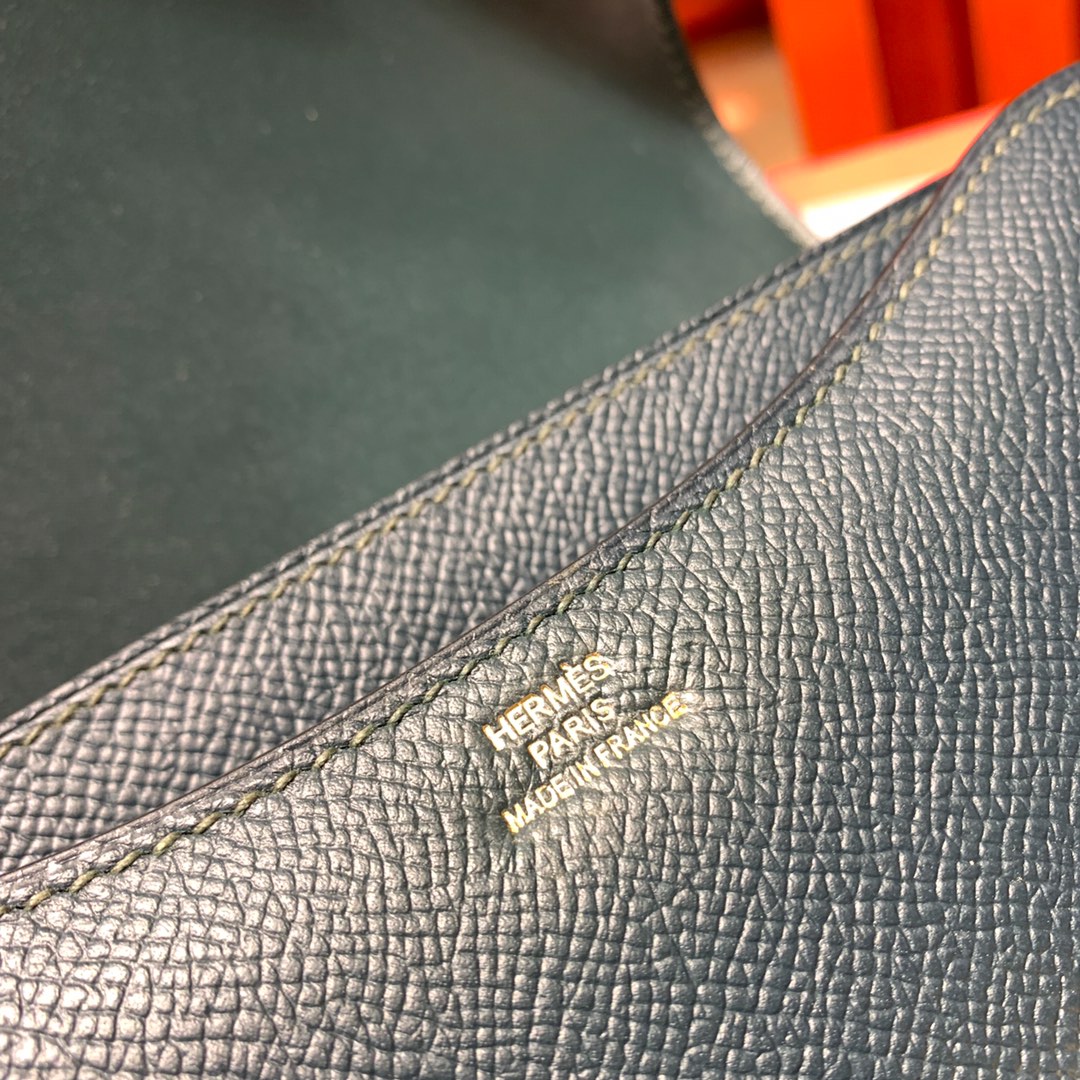 爱马仕康斯坦包 Hermes Constance19CM 6O松柏绿原厂掌纹牛皮空姐包 金扣
