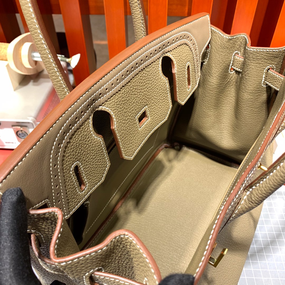 手工缝制 Hermes爱马仕限量款蕾丝铂金包Birkin30cm 大象灰Togo牛皮 金扣