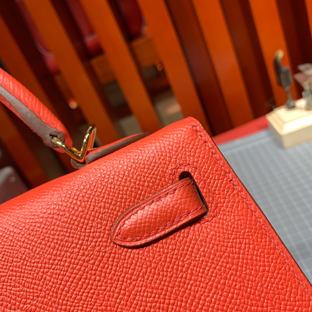 爱马仕凯莉包价格 Hermes Kelly25CM 橙色顶级手掌纹牛皮 金扣
