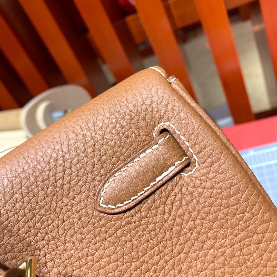 纯手工缝制 Hermes爱马仕Kelly ado双肩包20CM 土黄色进口Togo牛皮 金扣