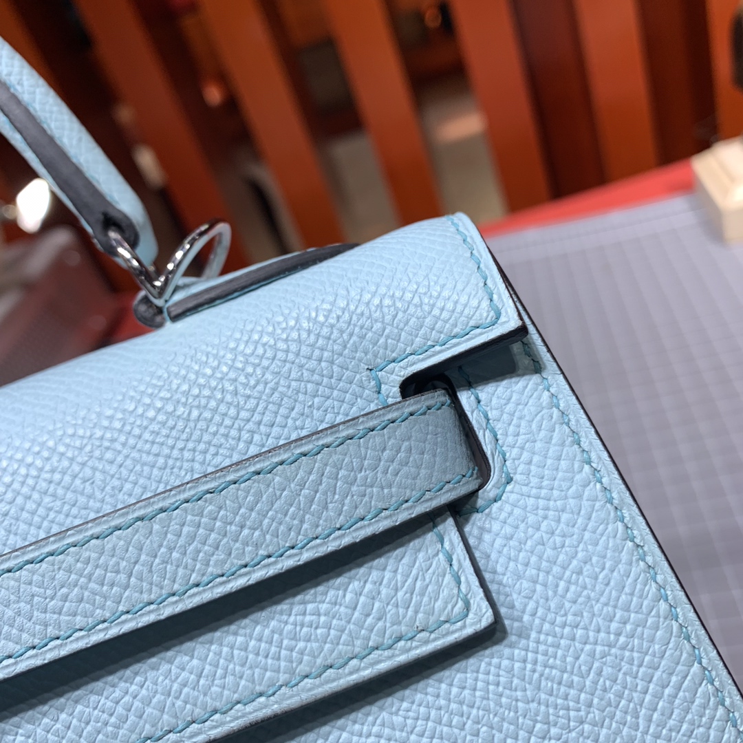 爱马仕凯莉包尺寸 Hermes Kelly25CM 马卡龙蓝进口手掌纹牛皮凯莉包 银扣