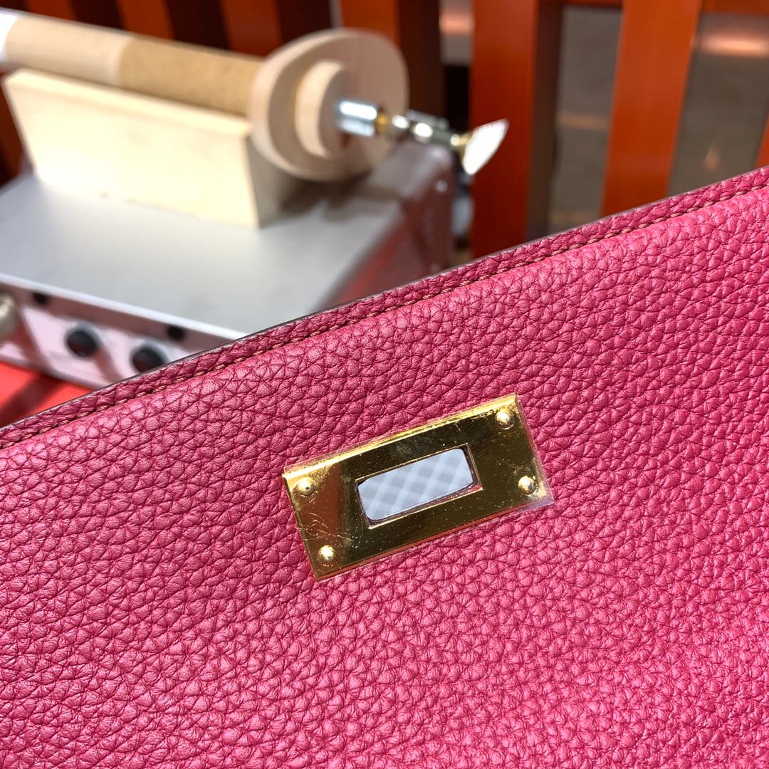 Hemes Kelly28CM 爱马仕B5宝石红顶级Togo牛皮纯手工缝制凯莉包 金扣