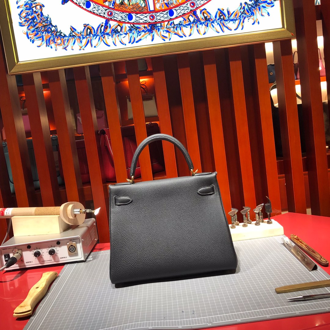 Hermes Kelly28CM 爱马仕89黑色Togo荔枝纹牛皮全手工缝制凯莉包 金扣