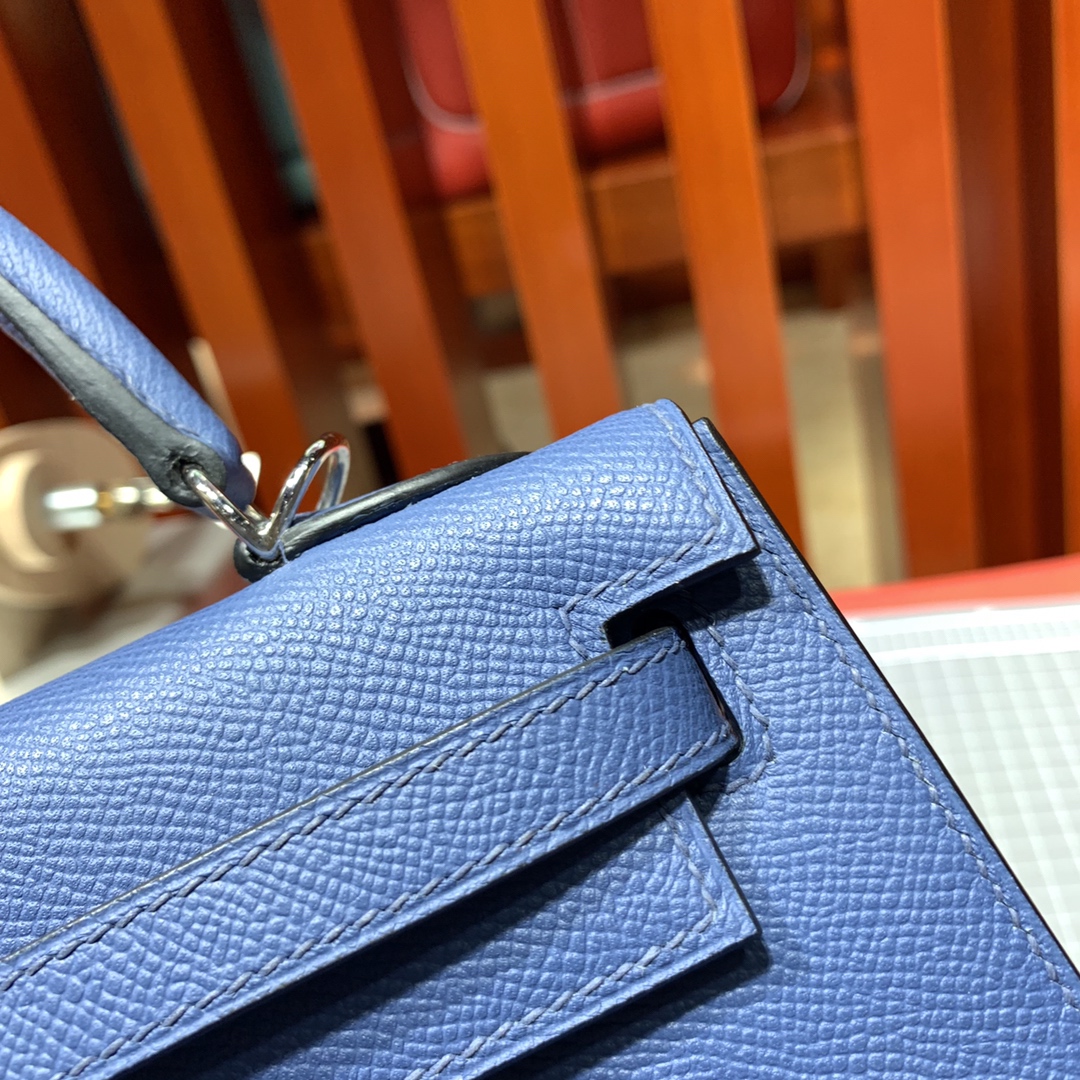 Hermes Kelly25CM 爱马仕顶级手掌纹牛皮凯莉包 玛瑙蓝 银扣