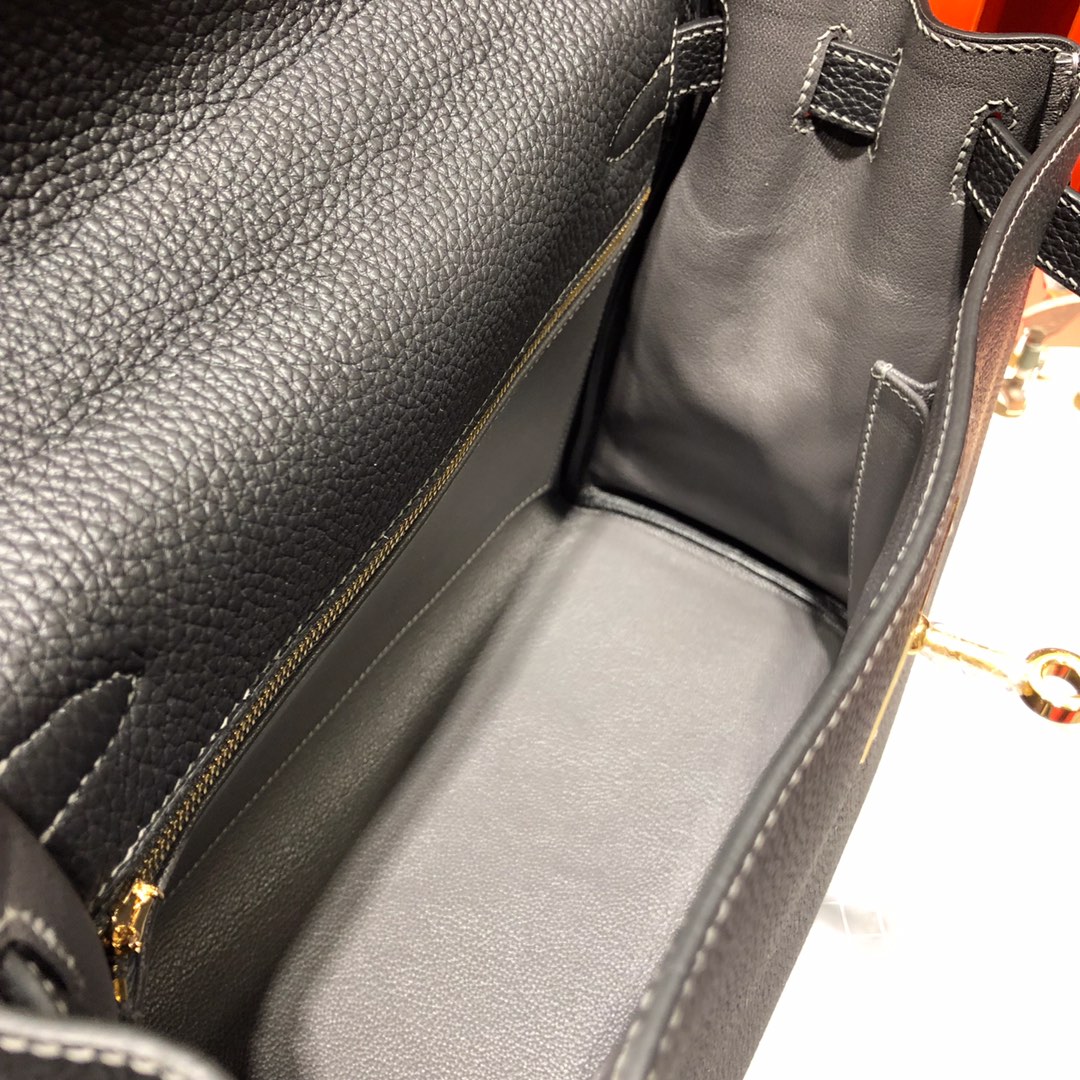 Hermes Kelly28CM 爱马仕89黑色Togo荔枝纹牛皮全手工缝制凯莉包 金扣