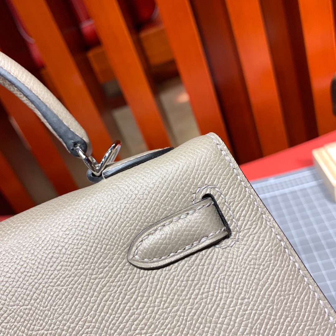 爱马仕经典女包 Hermes Kelly25CM 沥青灰进口十字纹牛皮凯莉包 银扣