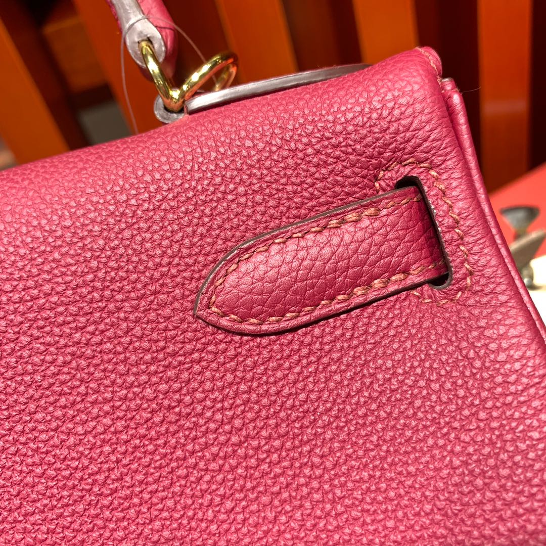 Hemes Kelly28CM 爱马仕B5宝石红顶级Togo牛皮纯手工缝制凯莉包 金扣