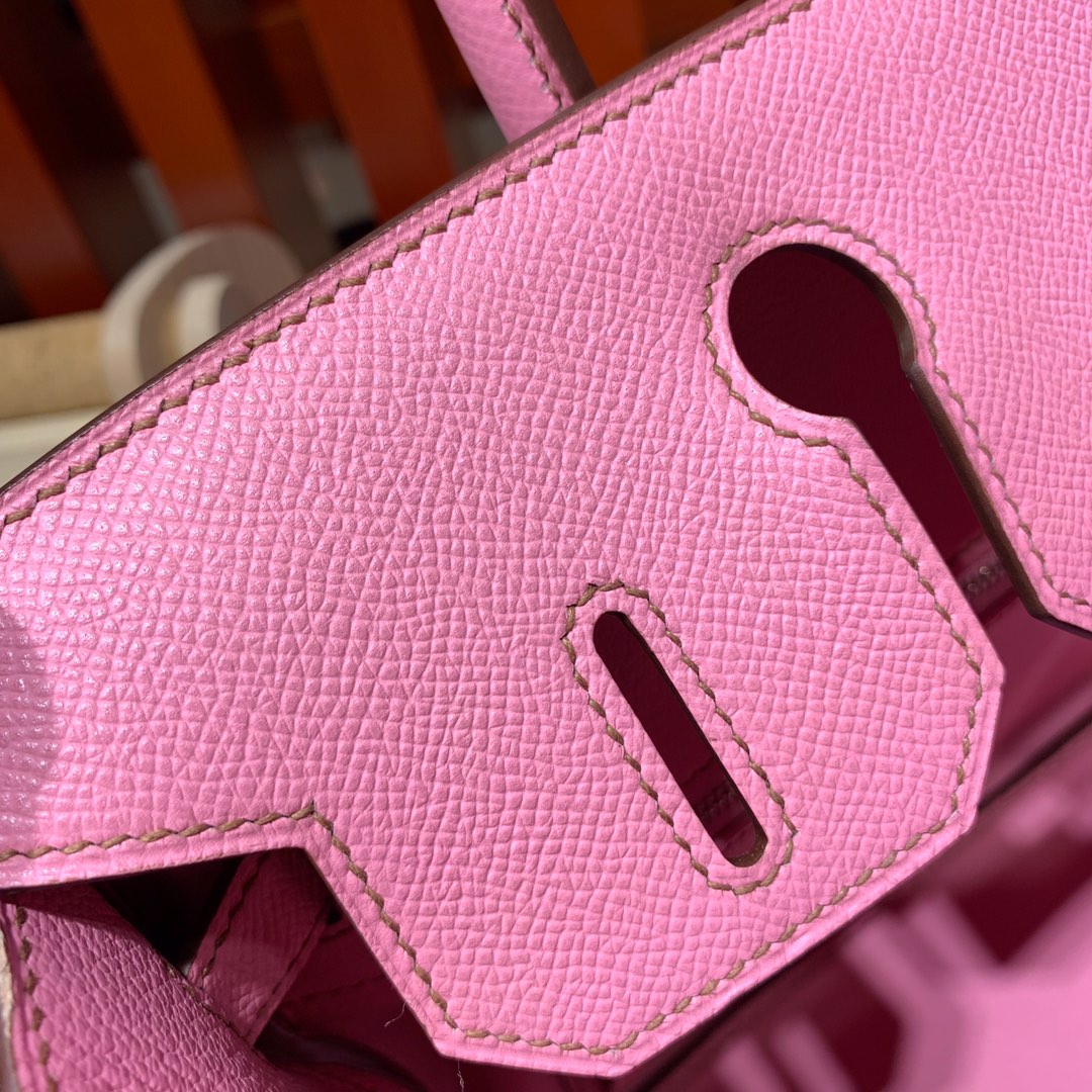 爱马仕铂金包价格 Hermes Birkin25CM 5P樱花粉Epsom牛皮 银扣