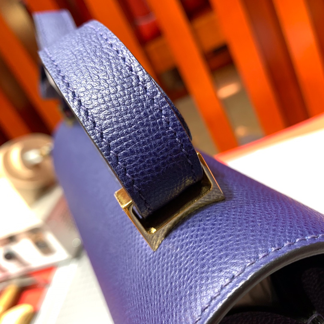 爱马仕空姐包尺寸 Hermes Constance24CM 宝石蓝进口Epsom牛皮 金扣