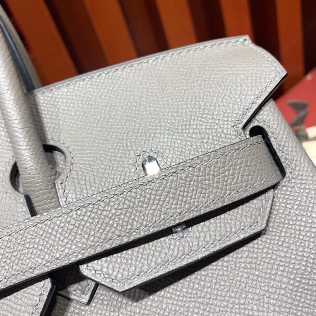 Hermes Birkin25CM 爱马仕M8沥青灰十字纹牛皮铂金包 银扣