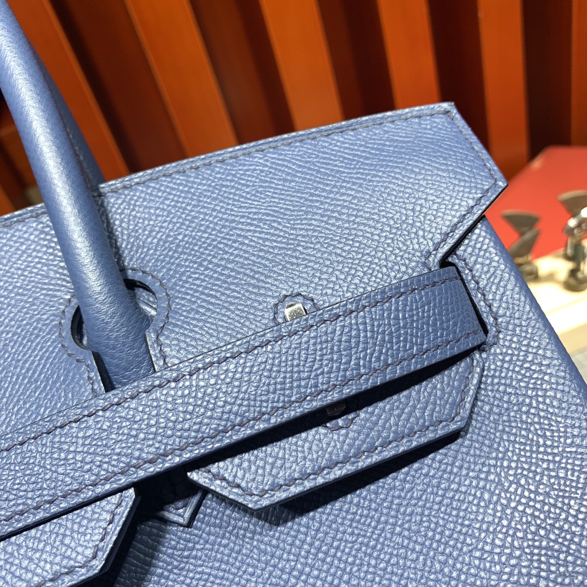 爱马仕铂金包尺寸 Hermes Birkin25CM R2玛瑙蓝顶级Epsom牛皮 银扣