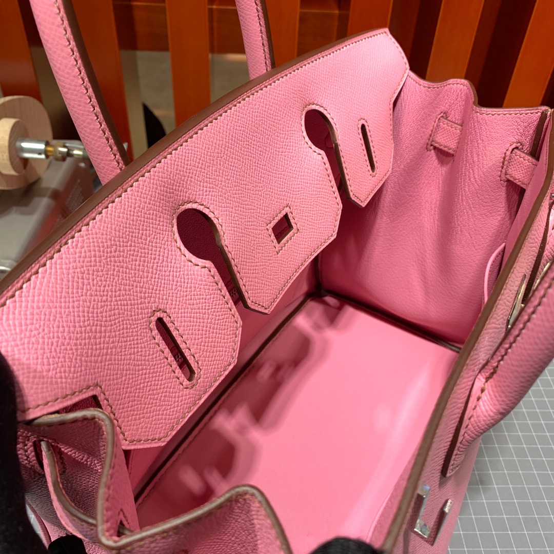 爱马仕铂金包价格 Hermes Birkin25CM 5P樱花粉Epsom牛皮 银扣