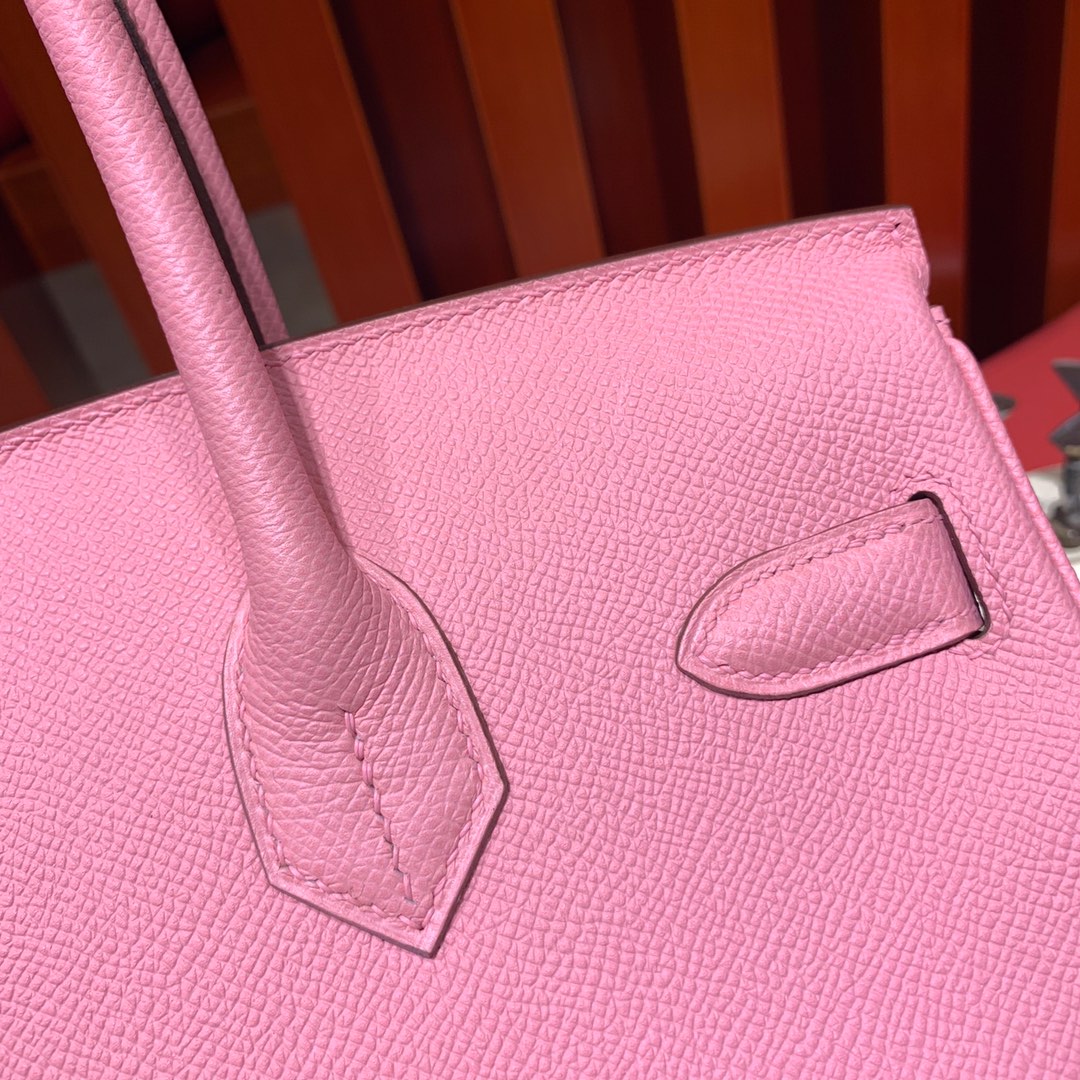 爱马仕包包定制 Hermes进口手掌纹牛皮铂金包Birkin25CM 1Q奶昔粉 金扣