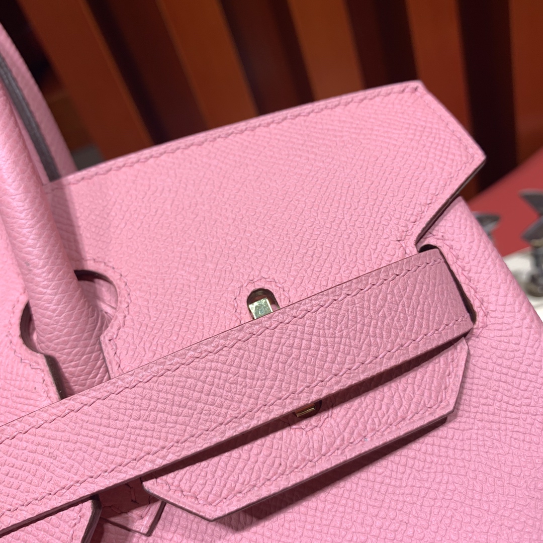 爱马仕包包定制 Hermes进口手掌纹牛皮铂金包Birkin25CM 1Q奶昔粉 金扣