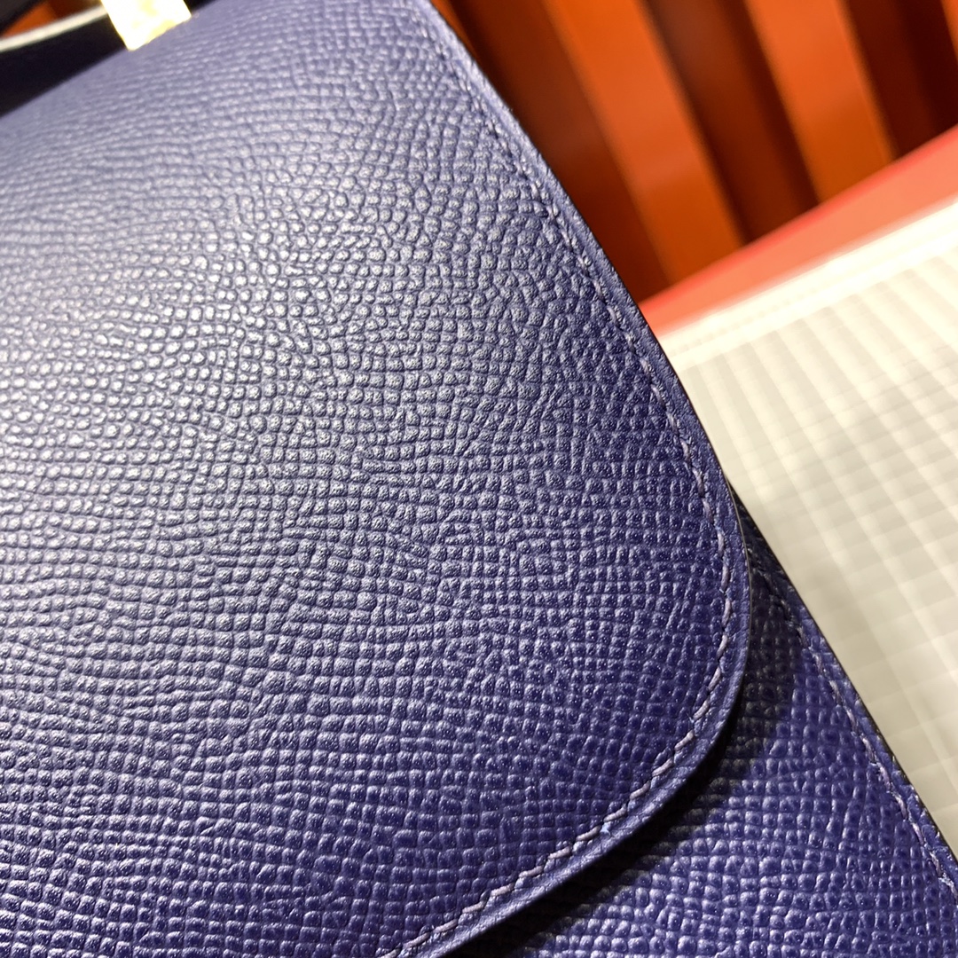 爱马仕空姐包尺寸 Hermes Constance24CM 宝石蓝进口Epsom牛皮 金扣