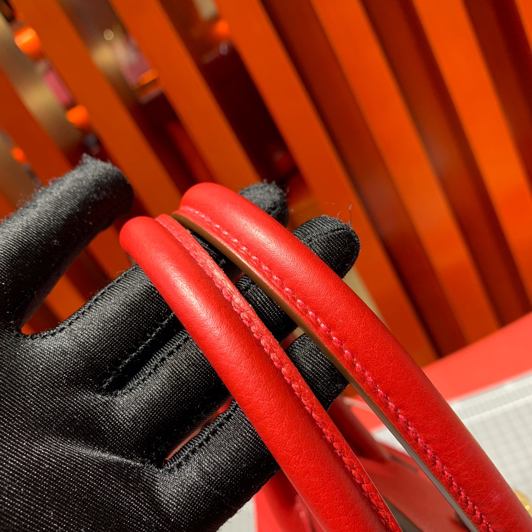 爱马仕包包官网 Hermes进口Togo牛皮Birkin30铂金包 中国红 金银扣