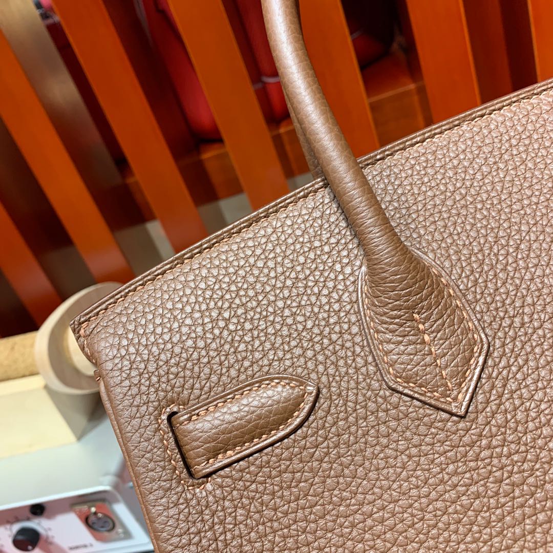 爱马仕铂金包价格 Hermes Birkin30CM 中啡进口Togo牛皮 金银扣