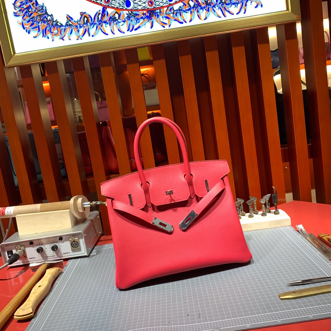 爱马仕铂金包尺寸 Hermes进口Epsom牛皮Birkin25CM Q5大红 银扣