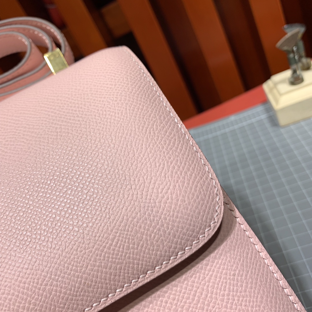 Hermes Constance24CM 爱马仕3Q粉色顶级掌纹牛皮空姐包斜挎女包 金扣