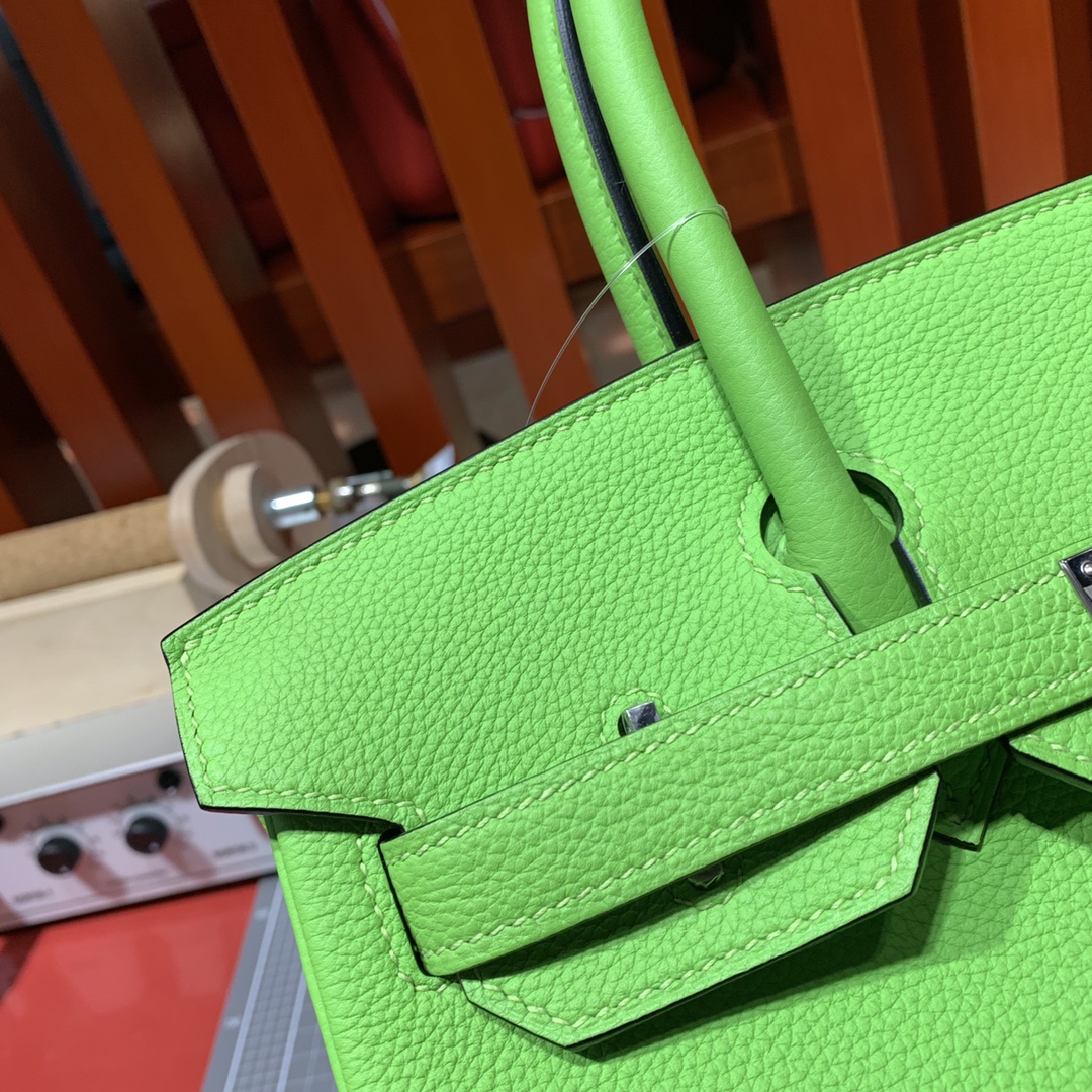 爱马仕Birkin包包 Hermes2019新色苹果绿进口Togo牛皮铂金包 银扣