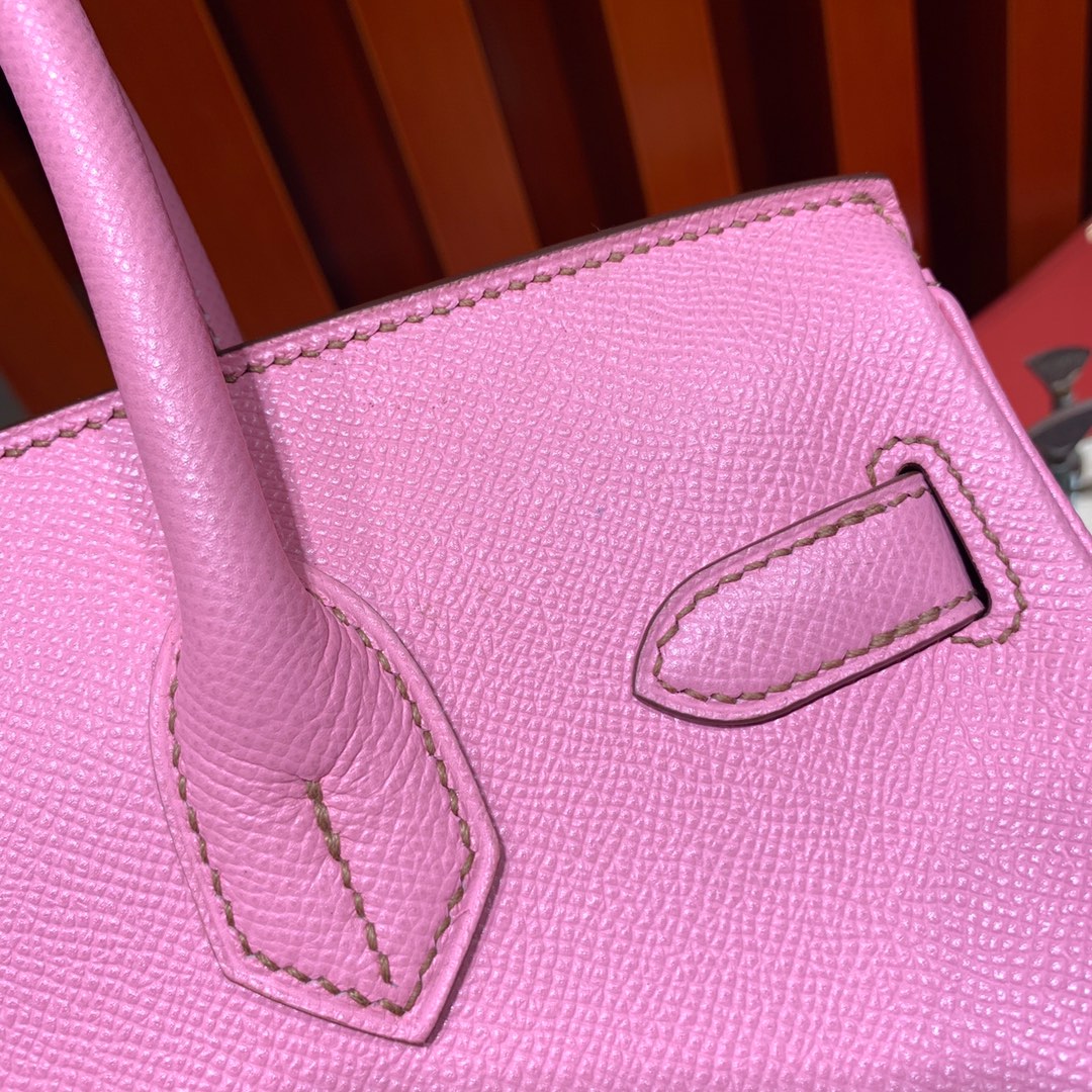爱马仕铂金包价格 Hermes Birkin25CM 5P樱花粉Epsom牛皮 银扣