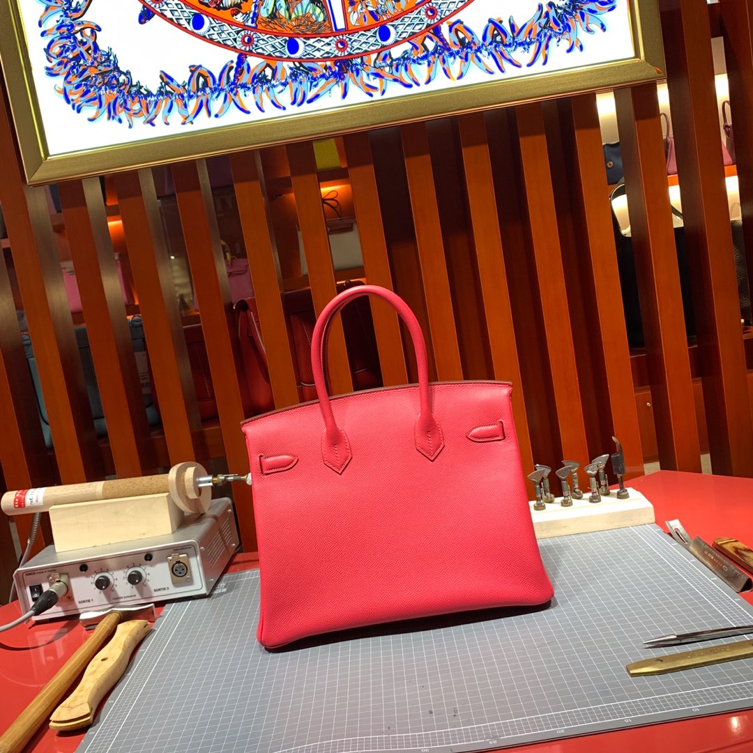 爱马仕铂金包尺寸 Hermes进口Epsom牛皮Birkin25CM Q5大红 银扣