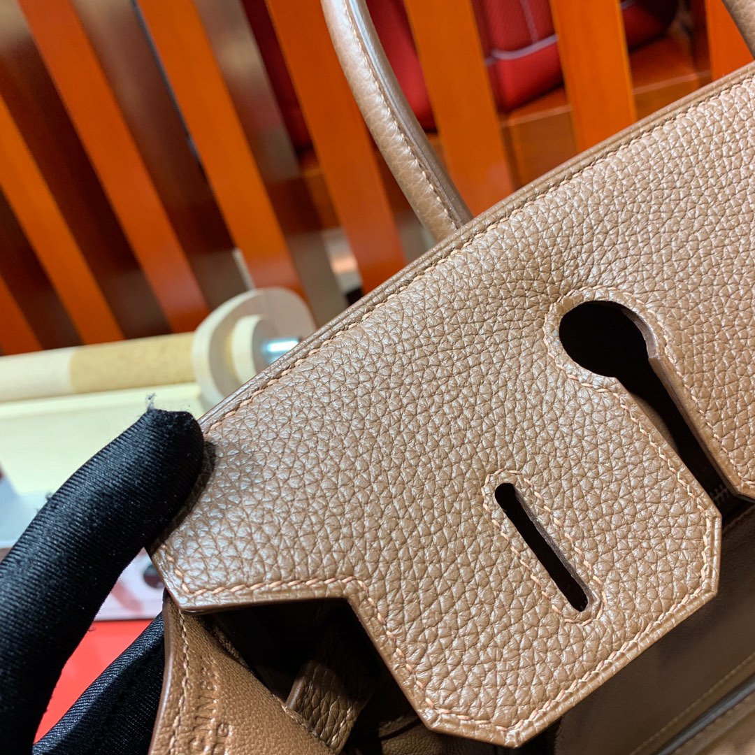 爱马仕铂金包价格 Hermes Birkin30CM 中啡进口Togo牛皮 金银扣