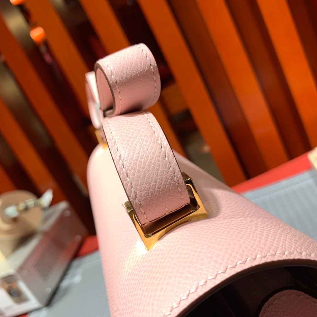Hermes Constance24CM 爱马仕3Q粉色顶级掌纹牛皮空姐包斜挎女包 金扣