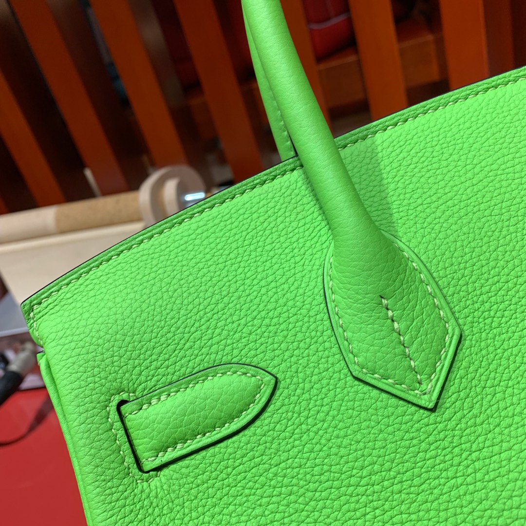 爱马仕Birkin包包 Hermes2019新色苹果绿进口Togo牛皮铂金包 银扣