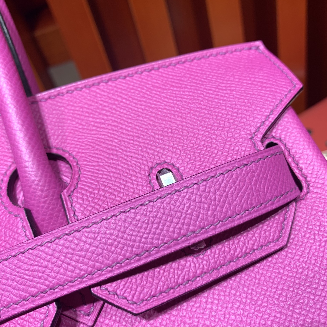 爱马仕包包定制 Hermes进口手掌纹牛皮Birkin25铂金包 9i玉兰粉 银扣