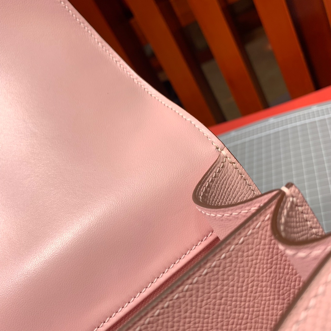 Hermes Constance24CM 爱马仕3Q粉色顶级掌纹牛皮空姐包斜挎女包 金扣