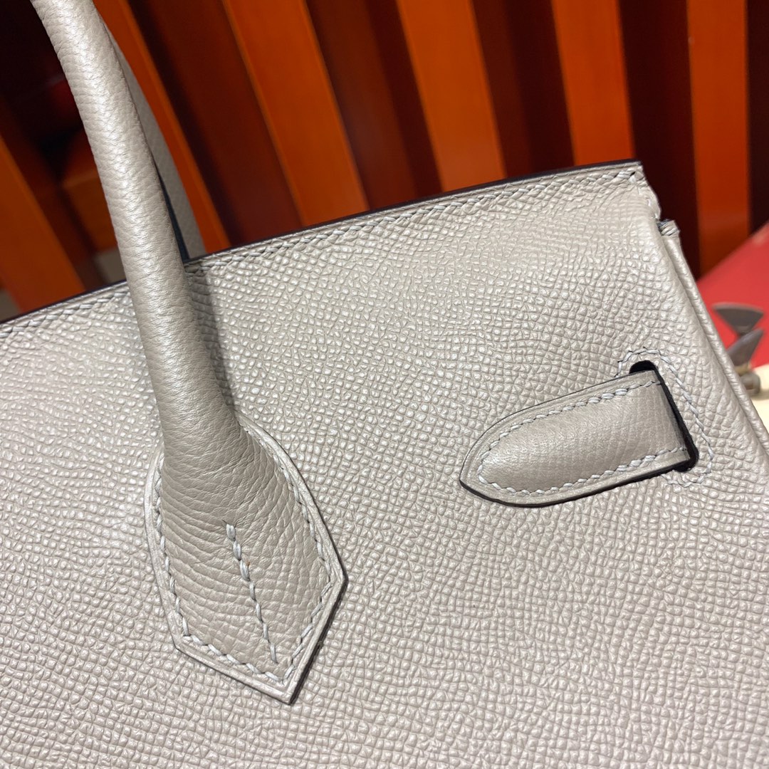 Hermes Birkin25CM 爱马仕M8沥青灰十字纹牛皮铂金包 银扣
