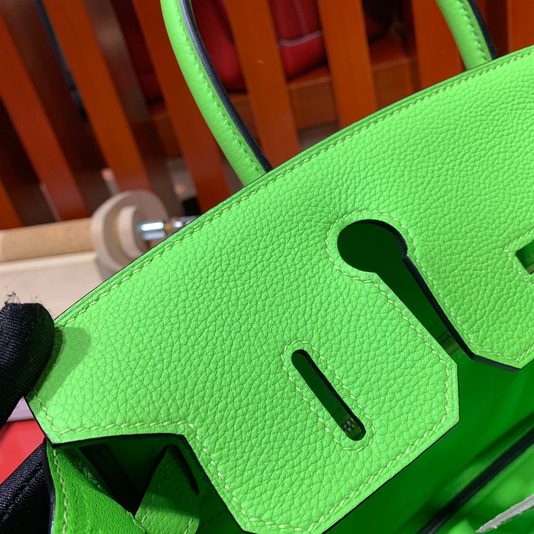爱马仕Birkin包包 Hermes2019新色苹果绿进口Togo牛皮铂金包 银扣