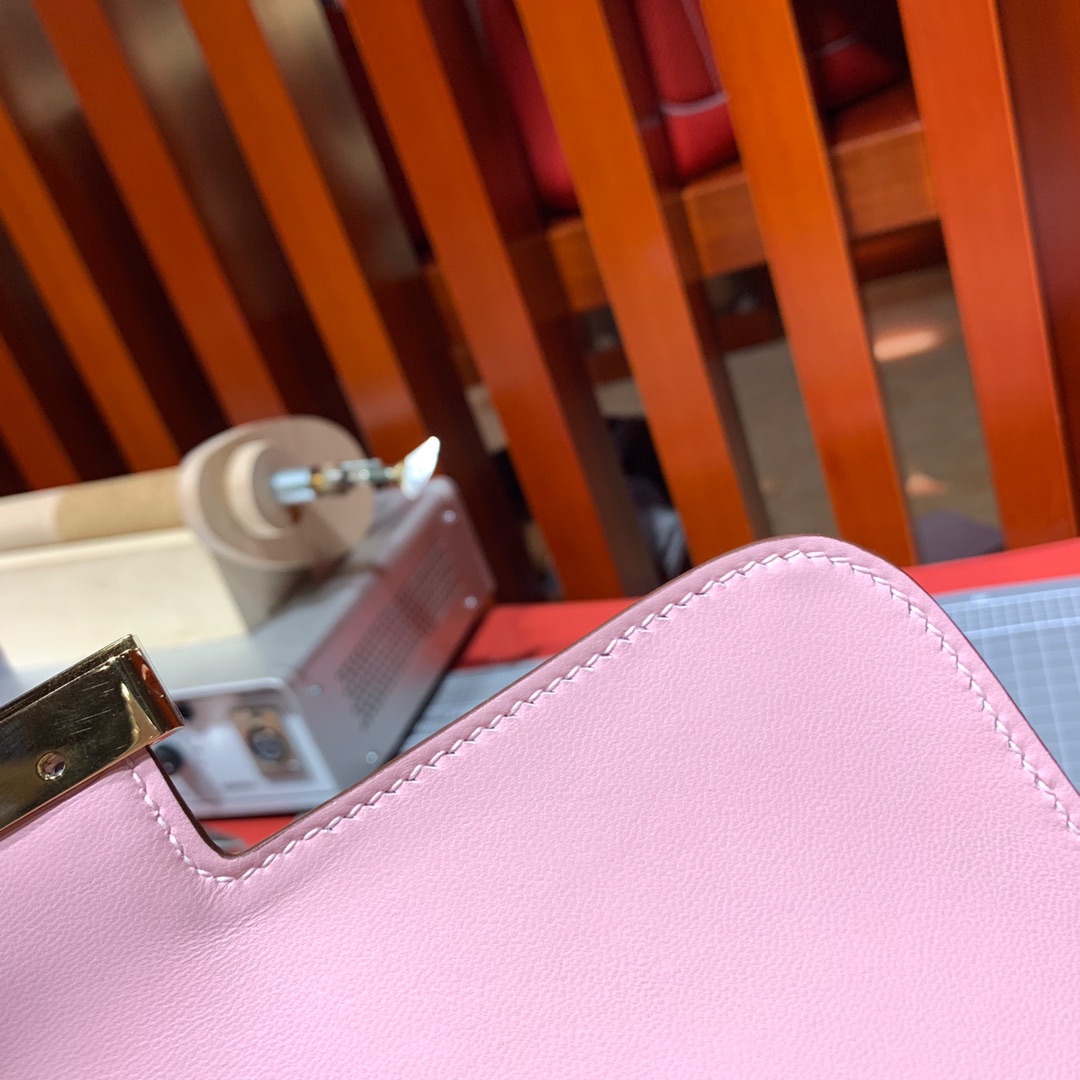 Hermes Constance24CM 爱马仕3Q粉色顶级掌纹牛皮空姐包斜挎女包 金扣