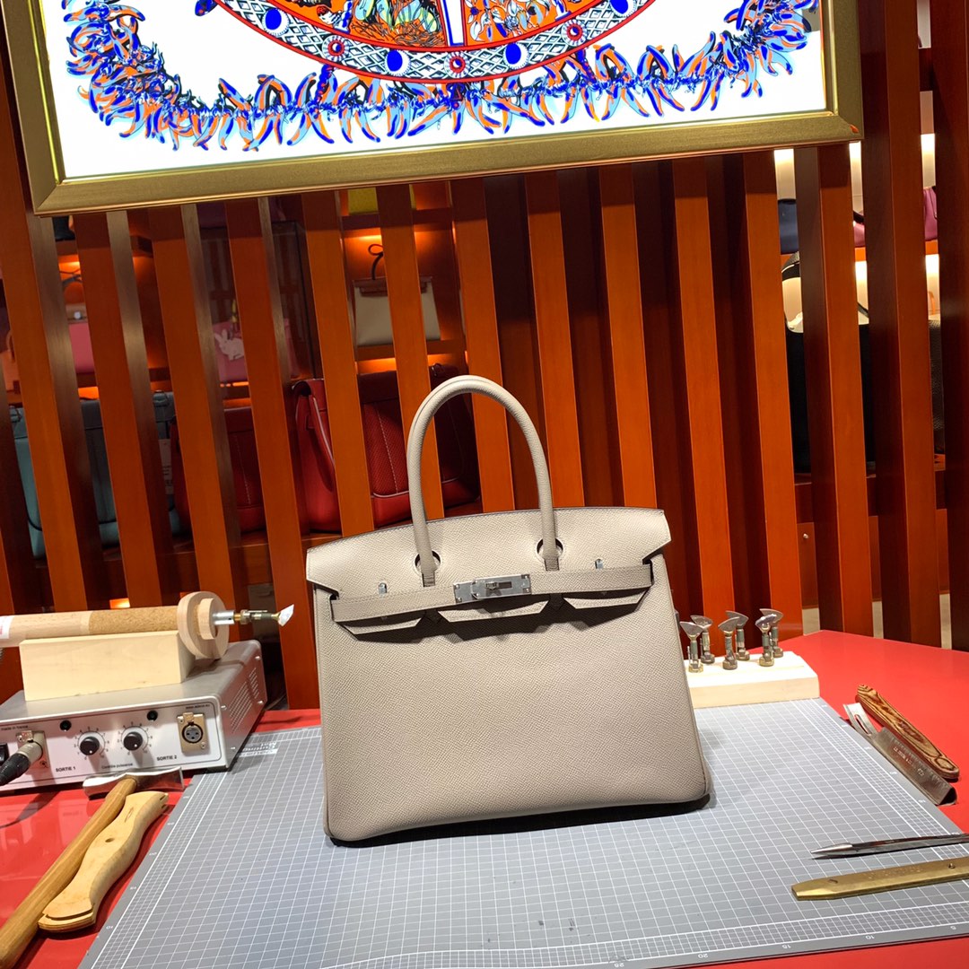 Hermes Birkin25CM 爱马仕M8沥青灰十字纹牛皮铂金包 银扣
