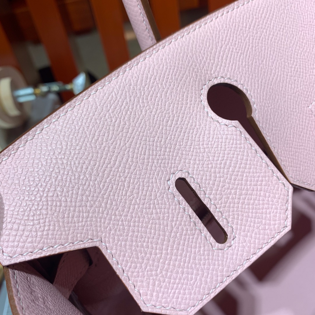 Hermes女包价格 爱马仕3Q芭比粉十字纹牛皮铂金包Birkin25CM 银扣
