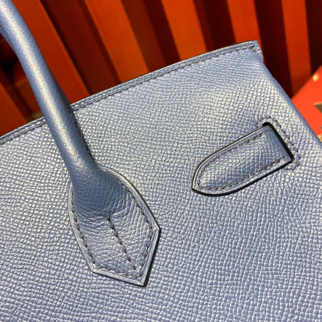 爱马仕铂金包尺寸 Hermes Birkin25CM R2玛瑙蓝顶级Epsom牛皮 银扣