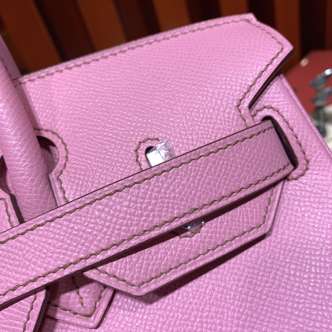 爱马仕铂金包价格 Hermes Birkin25CM 5P樱花粉Epsom牛皮 银扣