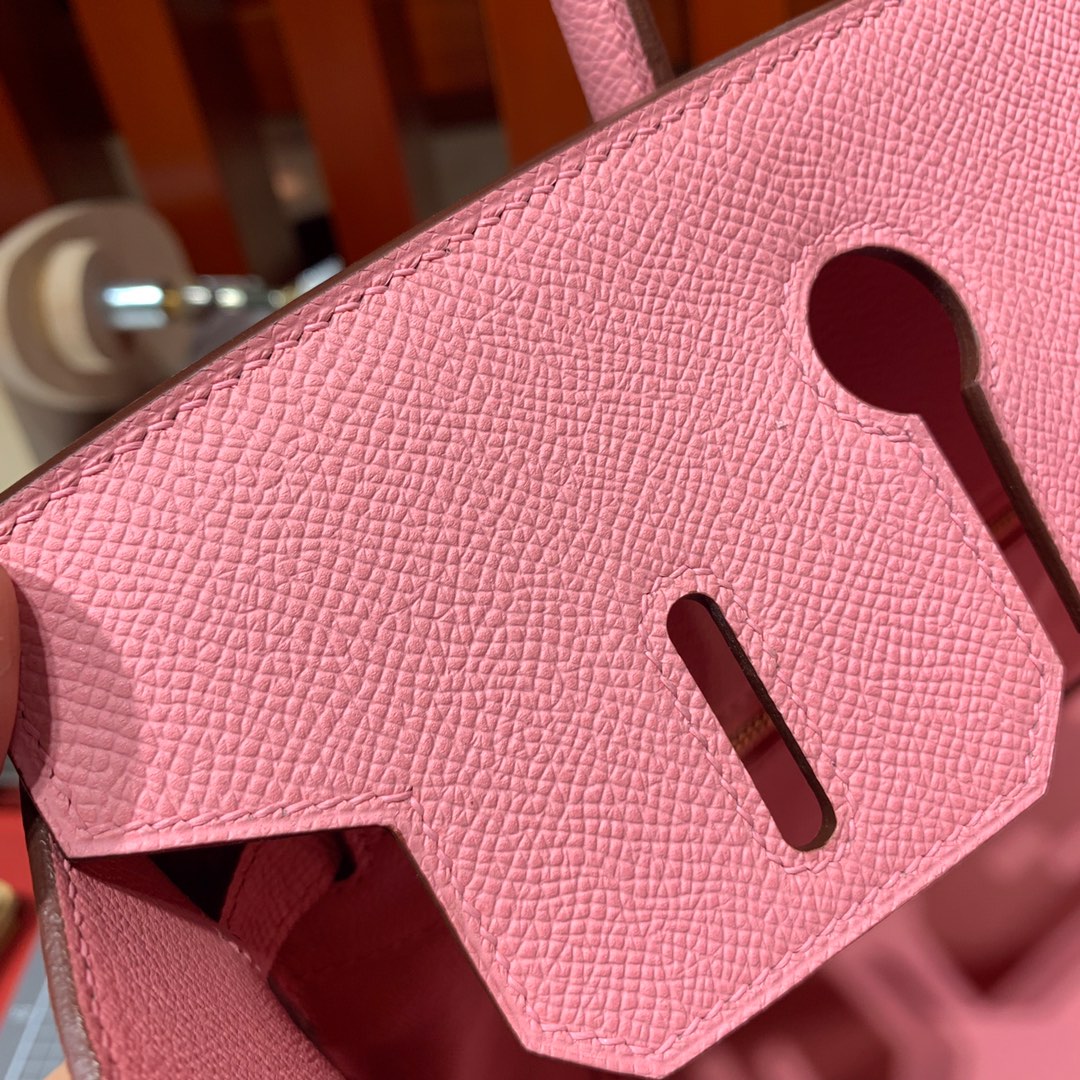 爱马仕包包定制 Hermes进口手掌纹牛皮铂金包Birkin25CM 1Q奶昔粉 金扣