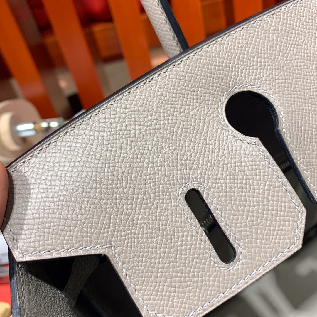 Hermes Birkin25CM 爱马仕M8沥青灰十字纹牛皮铂金包 银扣