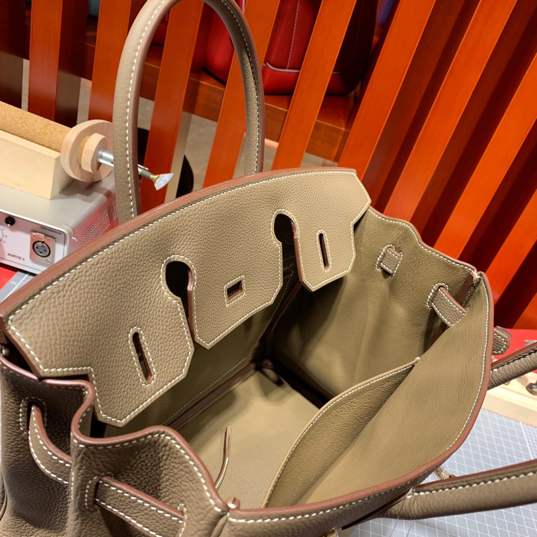 Hermes Birkin30CM 爱马仕大象灰进口荔枝纹牛皮经典款铂金包 金银扣