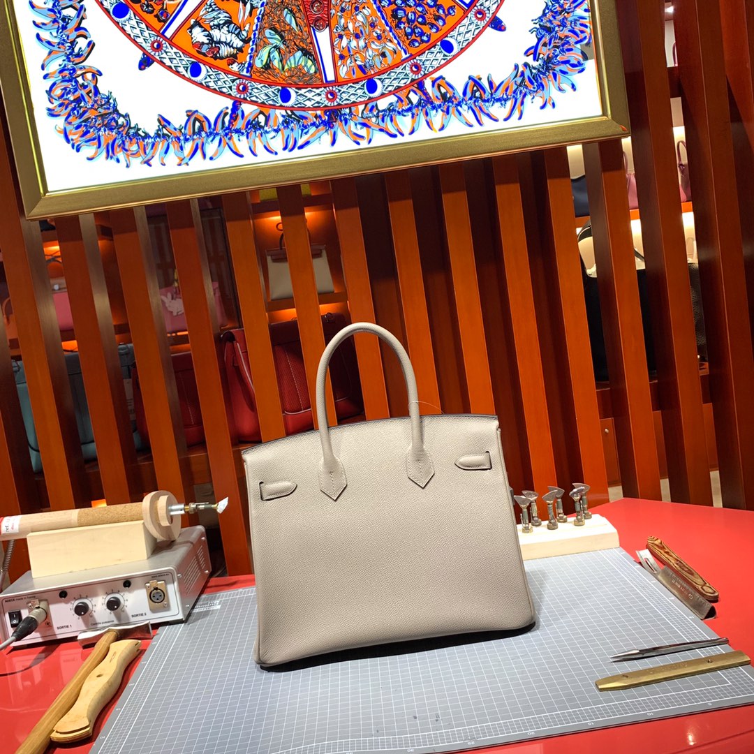 Hermes Birkin25CM 爱马仕M8沥青灰十字纹牛皮铂金包 银扣