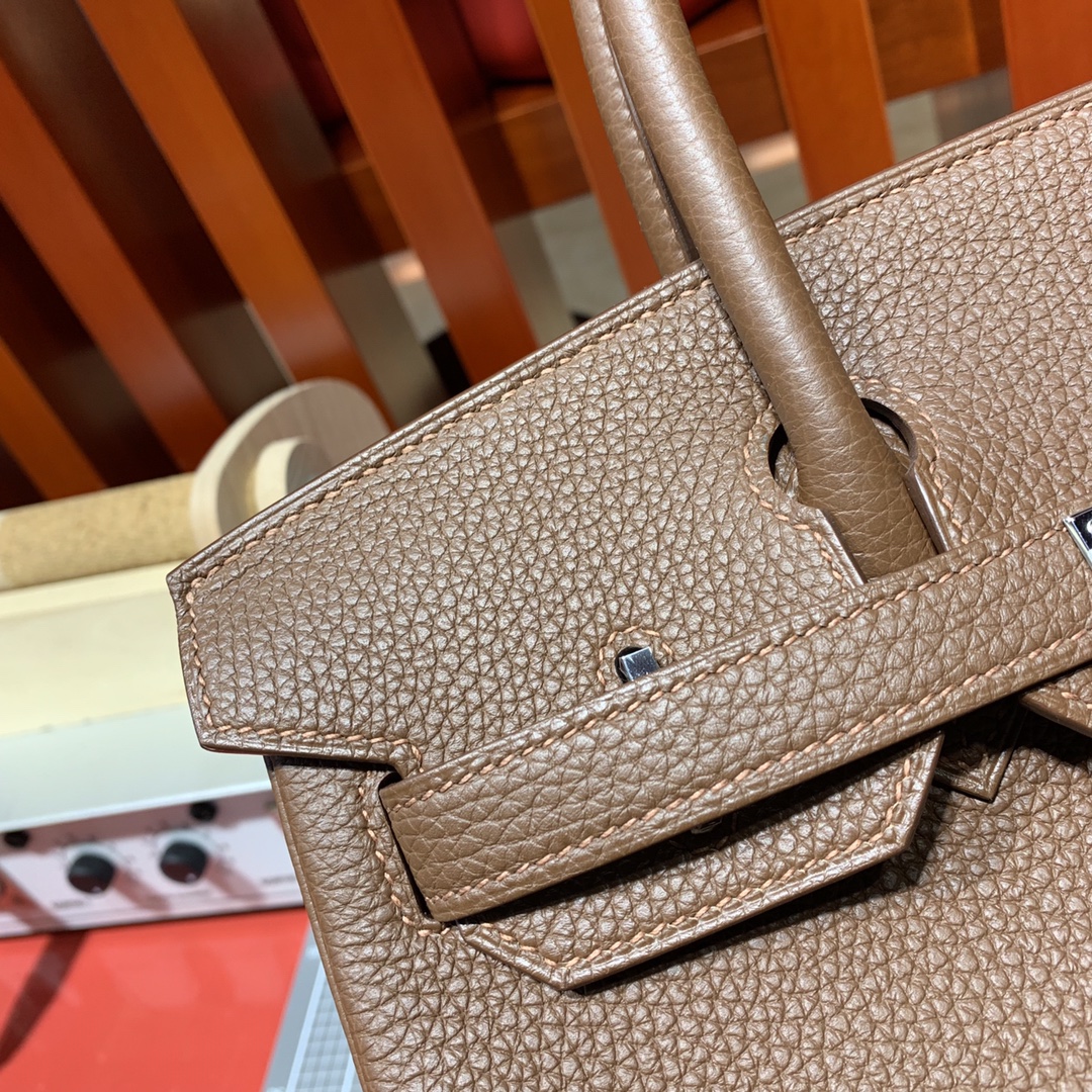 爱马仕铂金包价格 Hermes Birkin30CM 中啡进口Togo牛皮 金银扣