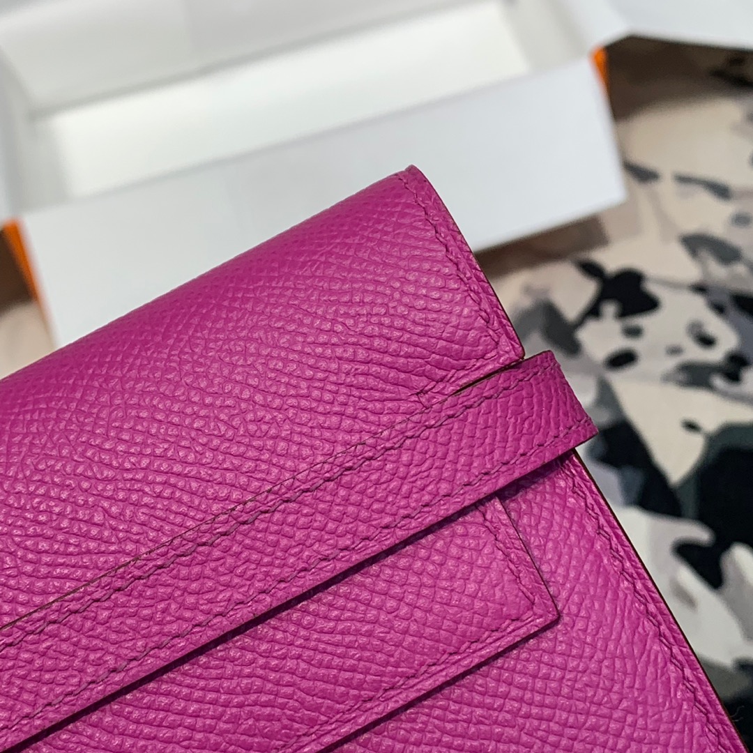 现货 Hermes Kelly Wallet 爱马仕9i玉兰粉epsom牛皮凯莉钱夹手拿包 金扣