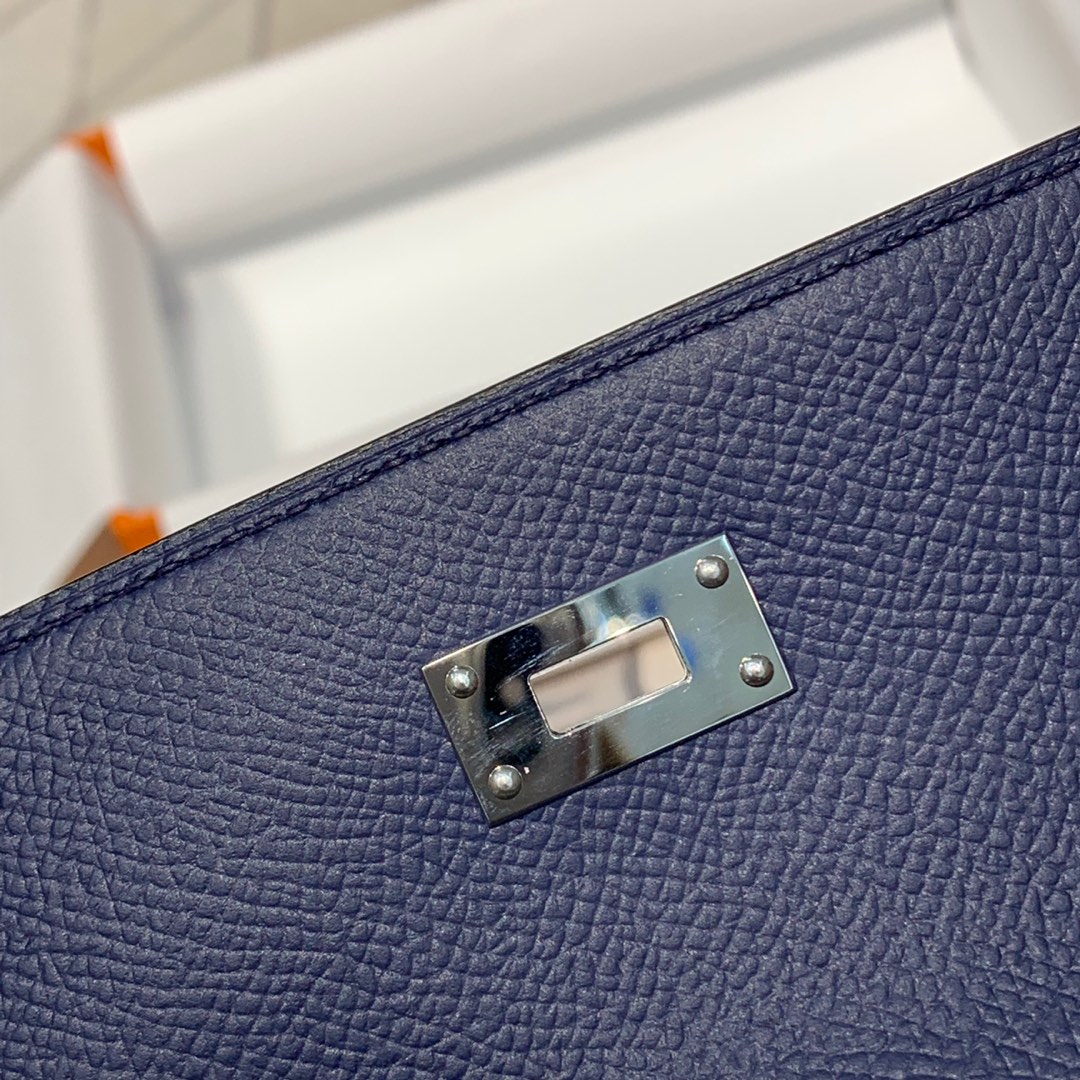 现货 爱马仕凯莉钱包手包 Hermes Kelly Wallet 75宝石蓝epsom牛皮 银扣