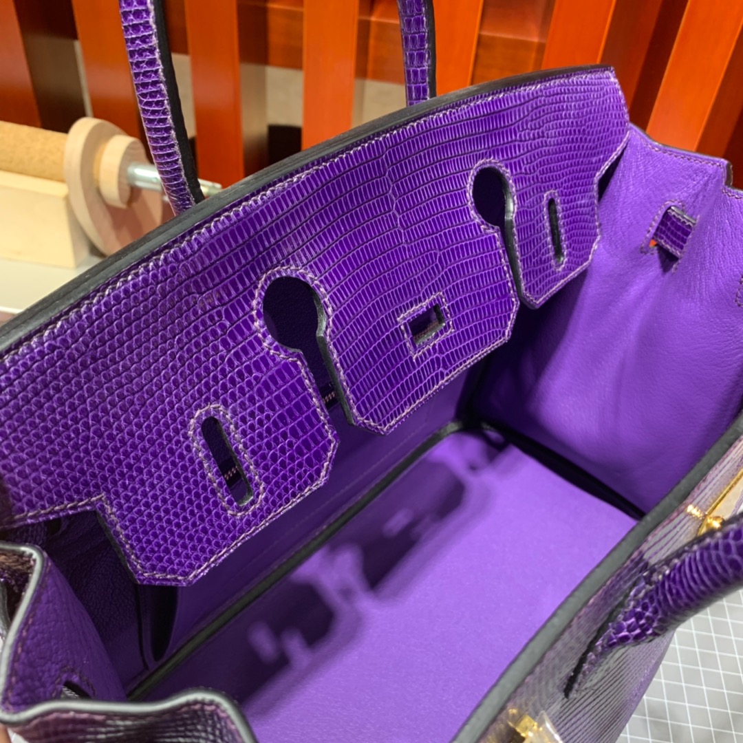 Hermes新款女包 爱马仕梦幻稀有蜥蜴皮铂金包Birkin30CM 金扣