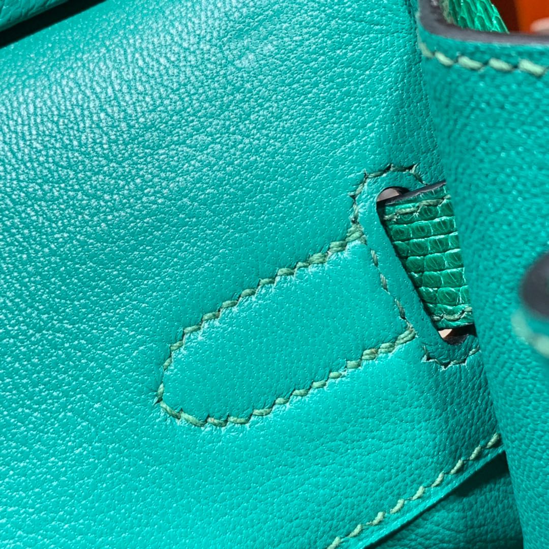 爱马仕铂金包定制 Hermes草绿色进口蜥蜴皮铂金包Birkin30CM 金扣