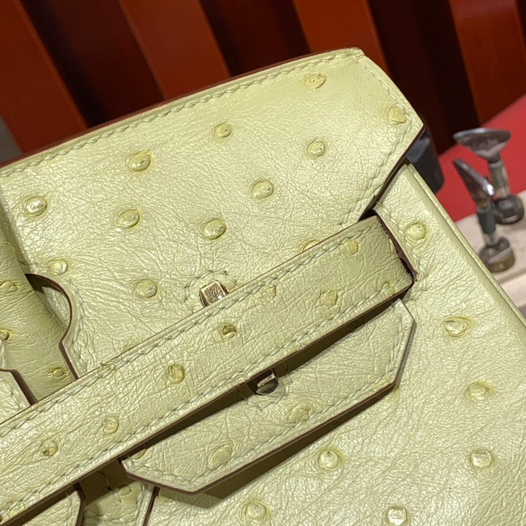现货 爱马仕Birkin包包 Hermes鹅蛋黄南非鸵鸟皮Birkin30铂金包 金扣
