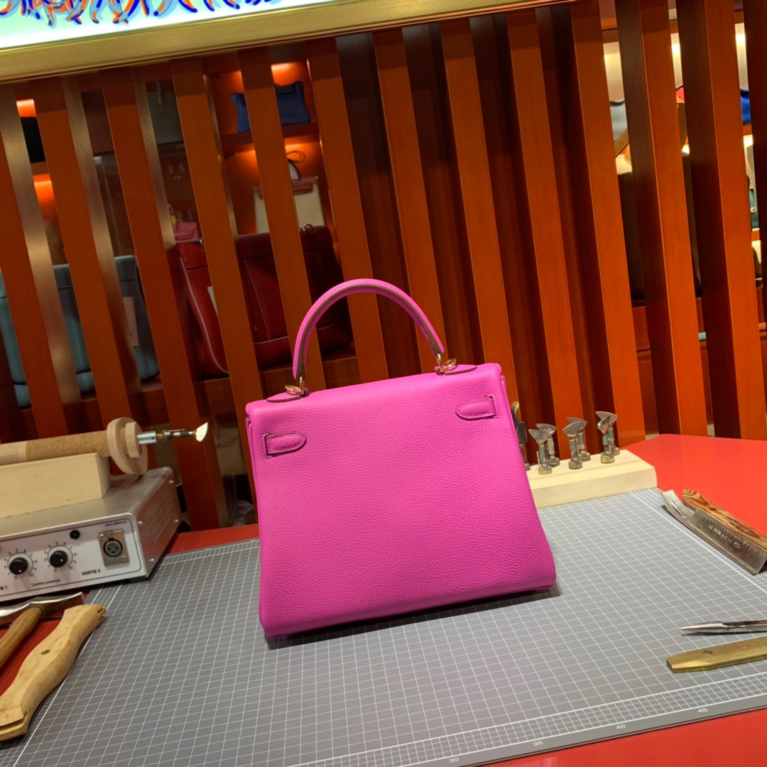 现货 Hermes Kelly25CM 爱马仕9I玉兰紫顶级Togo小牛皮凯莉包 金扣/银扣