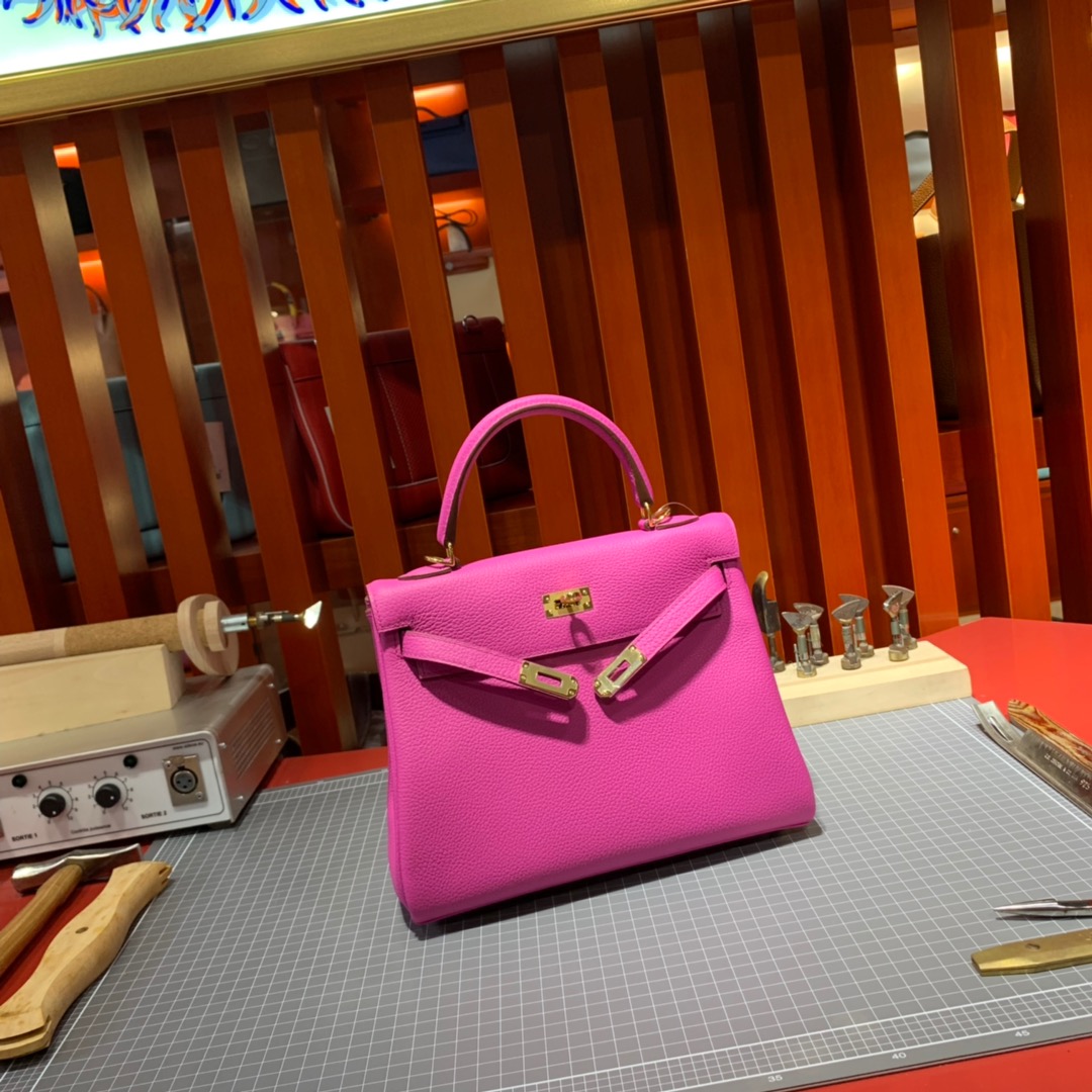 现货 Hermes Kelly25CM 爱马仕9I玉兰紫顶级Togo小牛皮凯莉包 金扣/银扣